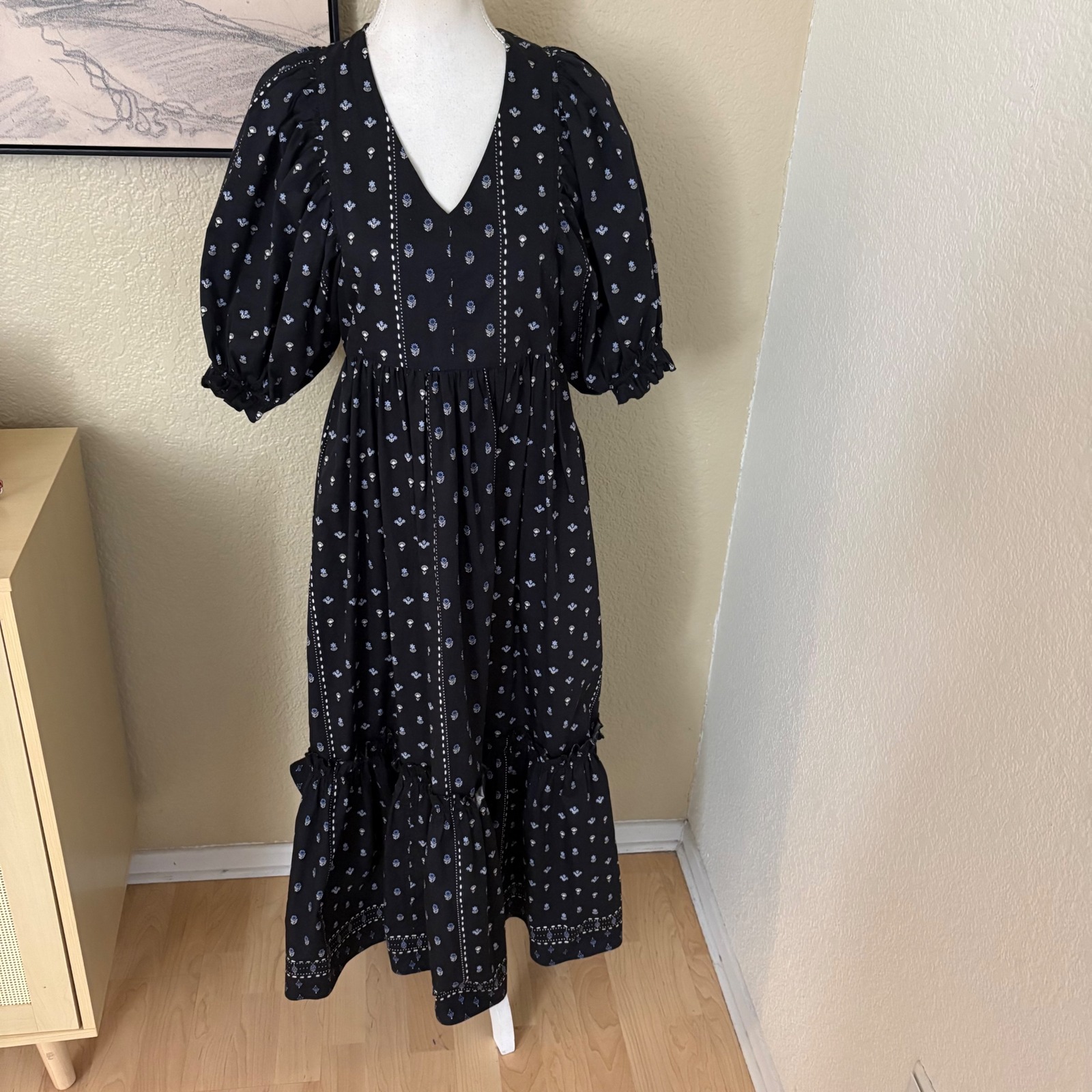 Hunter Bell Palmer Dress In The Welsh Border Print Navy Size Xs — image 2 of 8